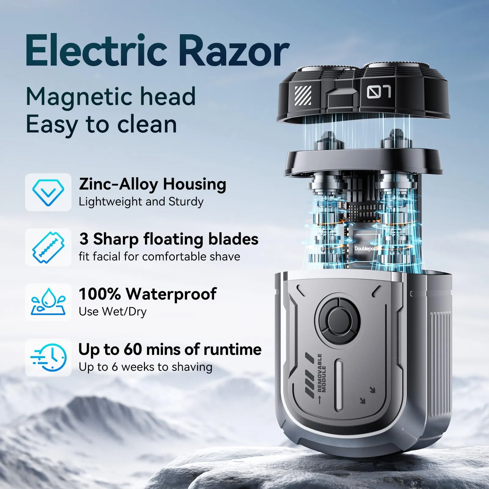 Electric Shavers for Men,Mini Electric Razor,Electric Shavers for Men Face,USB Rechargeable Portable Travel Shaver,Double-Ring Magnetic Cutter,IPX7 Waterproof,Cordless Compact Shaver