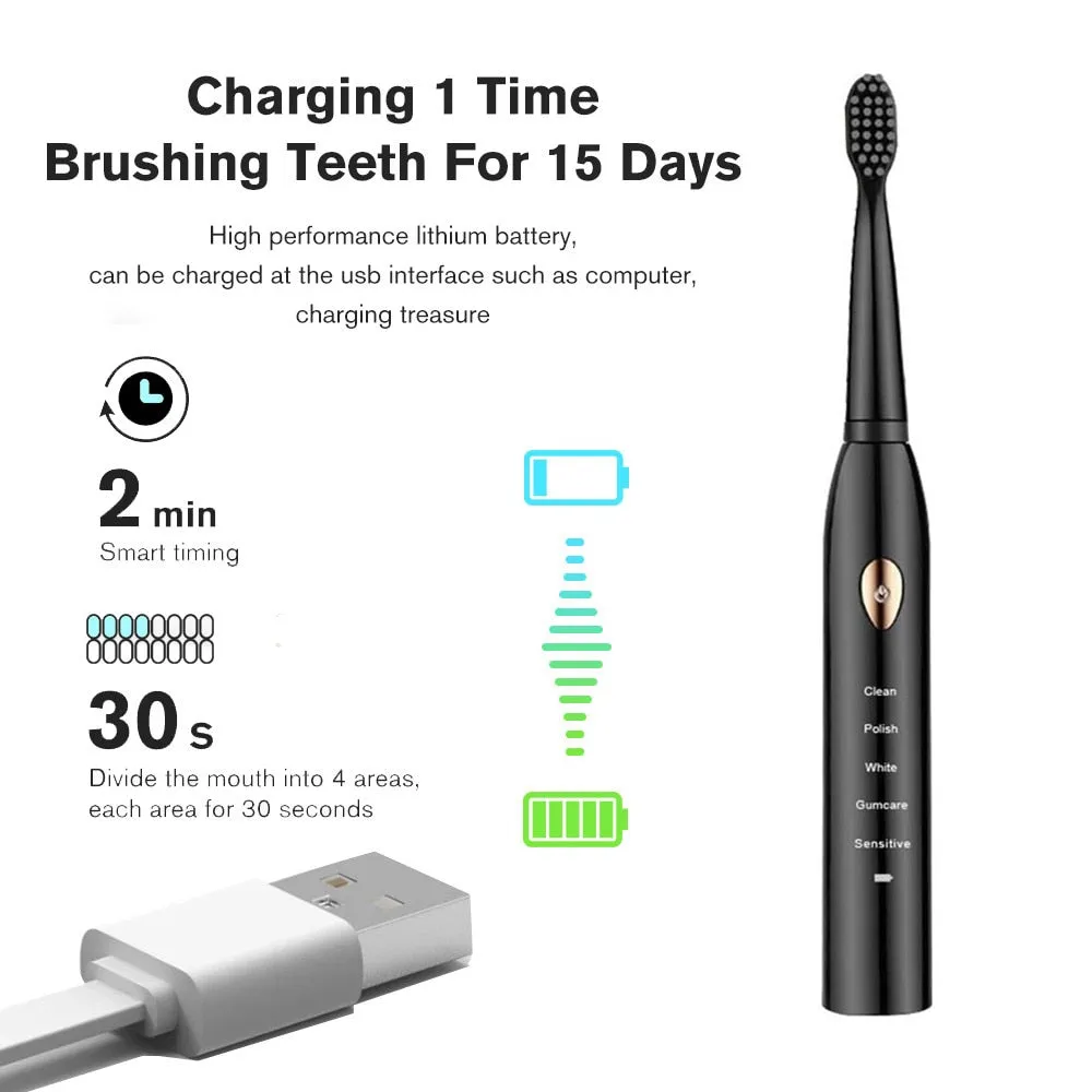 Electric Toothbrush for Men and Women Couple Houseehold Whitening IPX7 Waterproof Ultrasonic Automatic Tooth Brush JAVEMAY J209