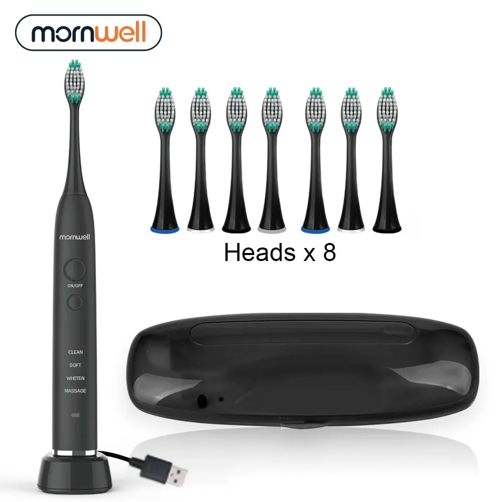 Electric Toothbrush USB Inductive Charging Sonic Toothbrush Adults Electric Sonic toothbrush Black 8 Brush Heads & Travel Case