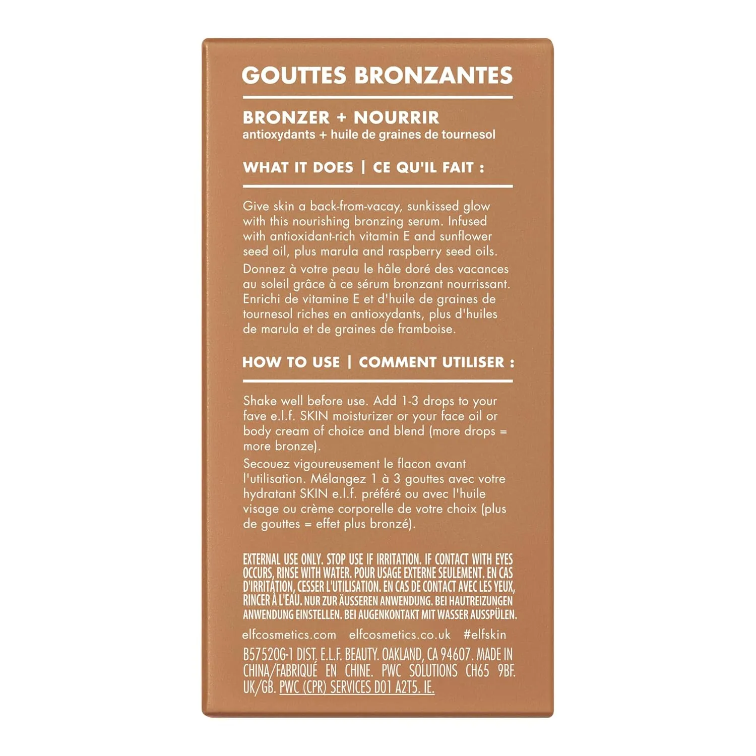 e.l.f. SKIN Bronzing Drops, Liquid Bronzer For Face & Skin, Creates A Sun-Kissed Glow, Infused With Vitamin E, Vegan & Cruelty-Free, Pure Gold