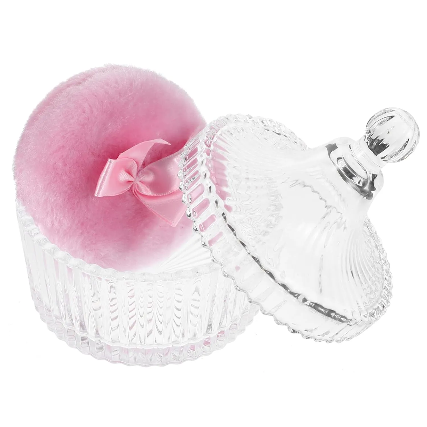 Extra Large Fluffy Soft Powder Puff with Glass Container for Makeup Body Powder Applicator Comfortable Use Durable Materials Adorned with Decorative Ribbon for Women