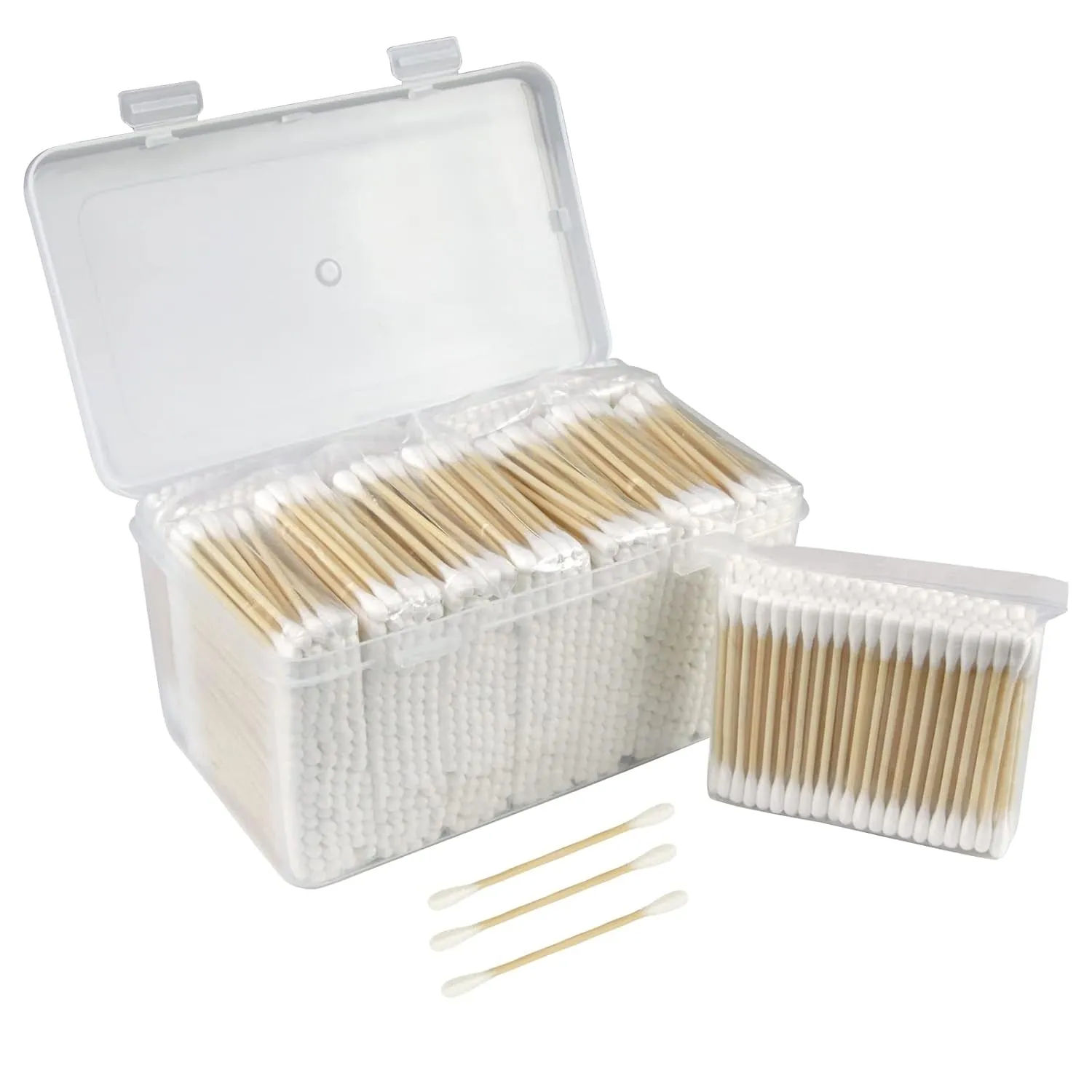 Eyxformula 1000 PCS Bamboo Cotton Swabs in Storage Box Natural Organic Cotton Swabs with Wooden Sticks - Double Tips Biodegradable Cotton Buds for Ear Wax Removal, Makeup, Personal Care, Art & Craft