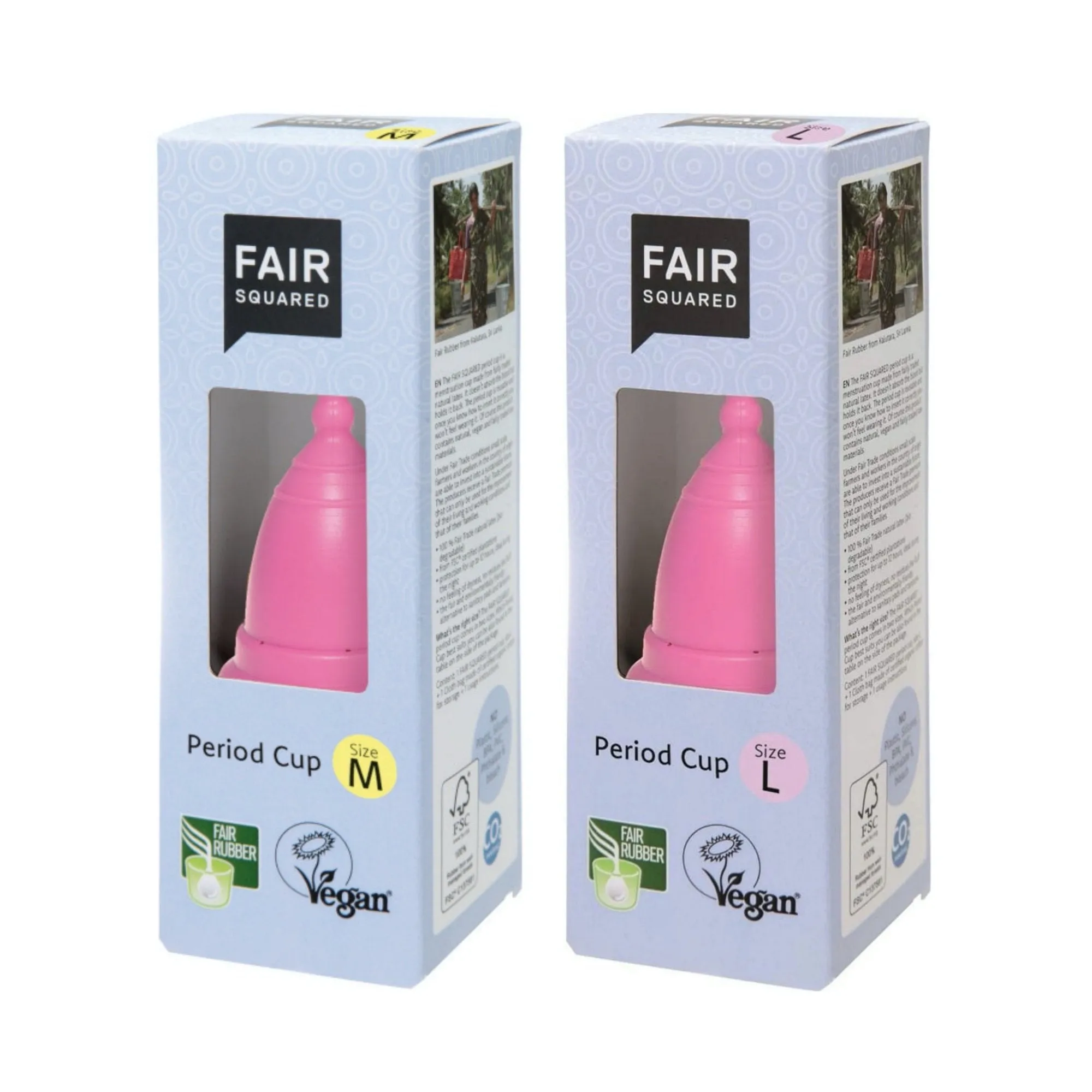 FAIR SQUARED Pink Period Cups | Made from Natural Latex | Reusable & Easy to Clean | Fairtrade | Vegan | Available in 2 Sizes | Made in Germany