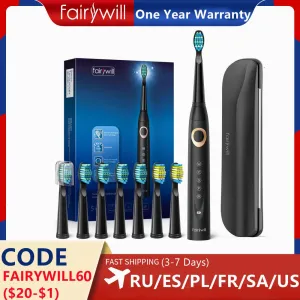 Fairywill Electric Sonic Toothbrush Waterproof 5 Modes USB Charge Rechargeable Adult 8 Brushes Replacement Heads Toothbrush Gift