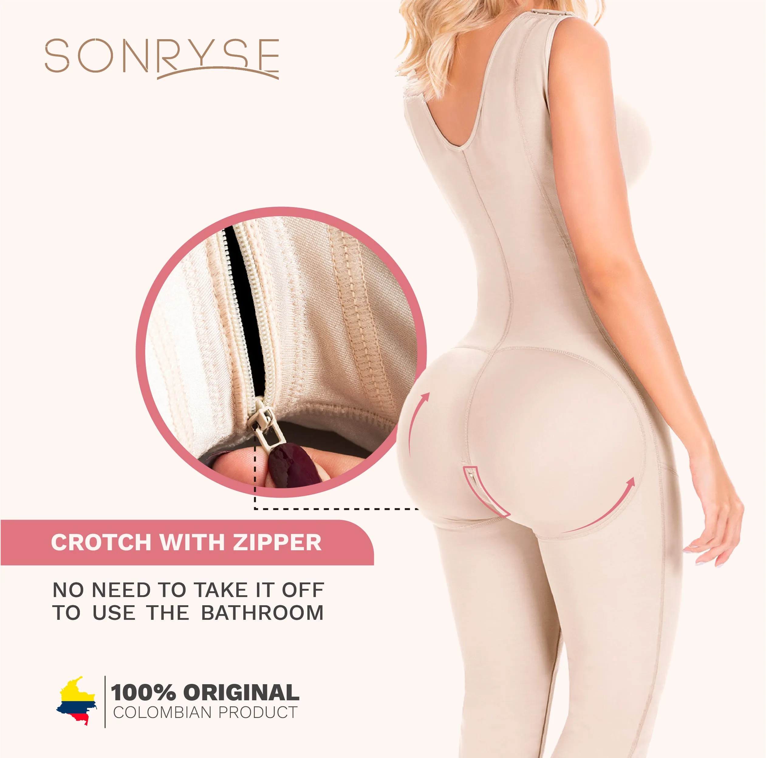 Fajas Sonryse 054BF | Tummy Control Compression Girdle Colombian Full Body Shaper with Built-in Bra | Post Surgery Postpartum