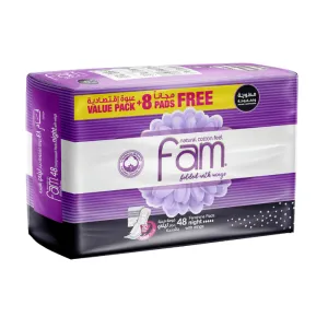 Fam Natural Cotton Feel Night With Wings Sanitary, 48pcs