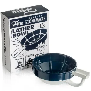 Fine Stoneware Shaving Lather Bowl with Brush Holder (Blue & White)