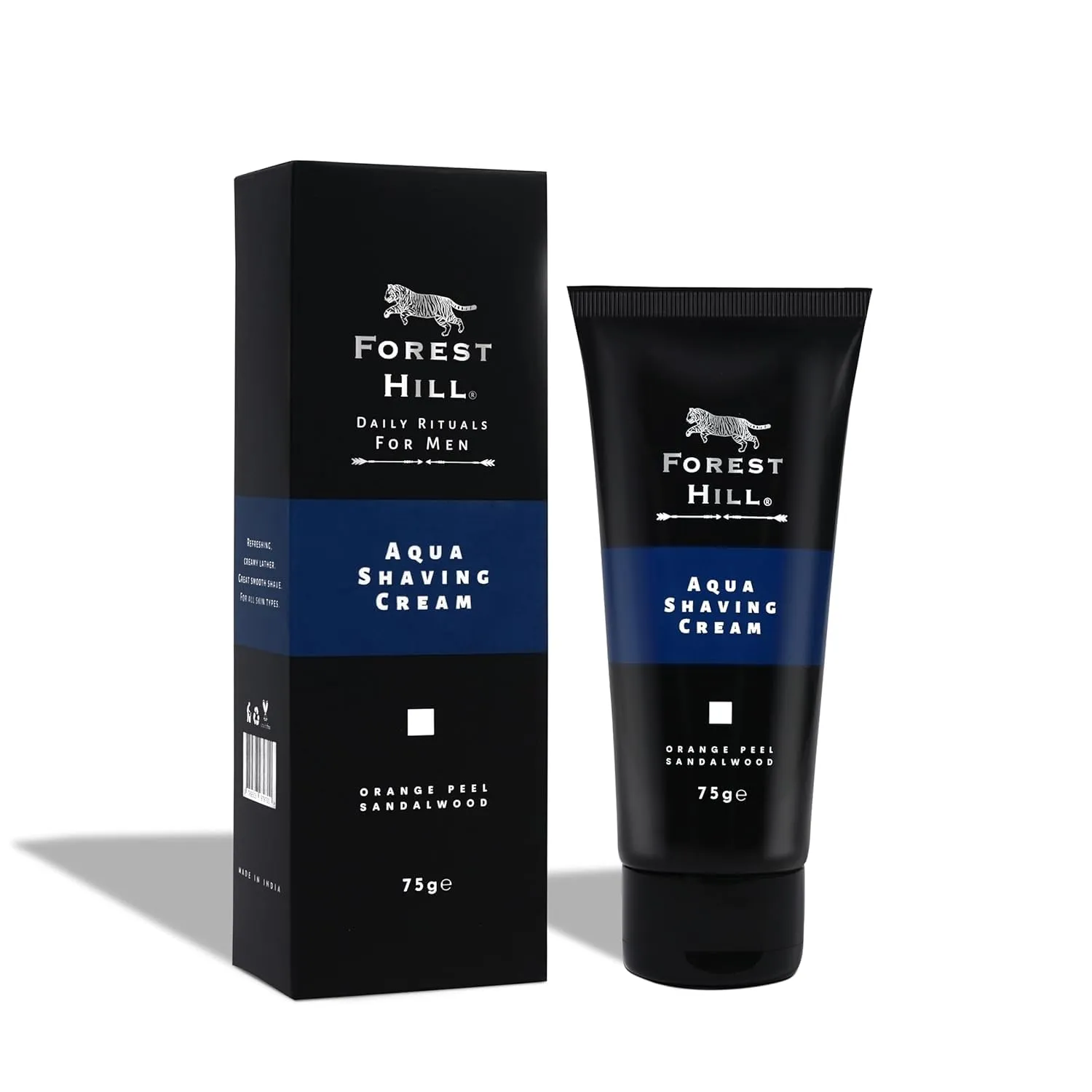 Forest Hill Set of 4 Men Gift Set Grooming Shaving Kit, Pre Shave Oil 50ml, Aqua Shaving Cream 75g, Taiga After Shave Balm 100ml & White Color Lincoln Synthetic Faux Badger Super Soft Hair Shaving Brush