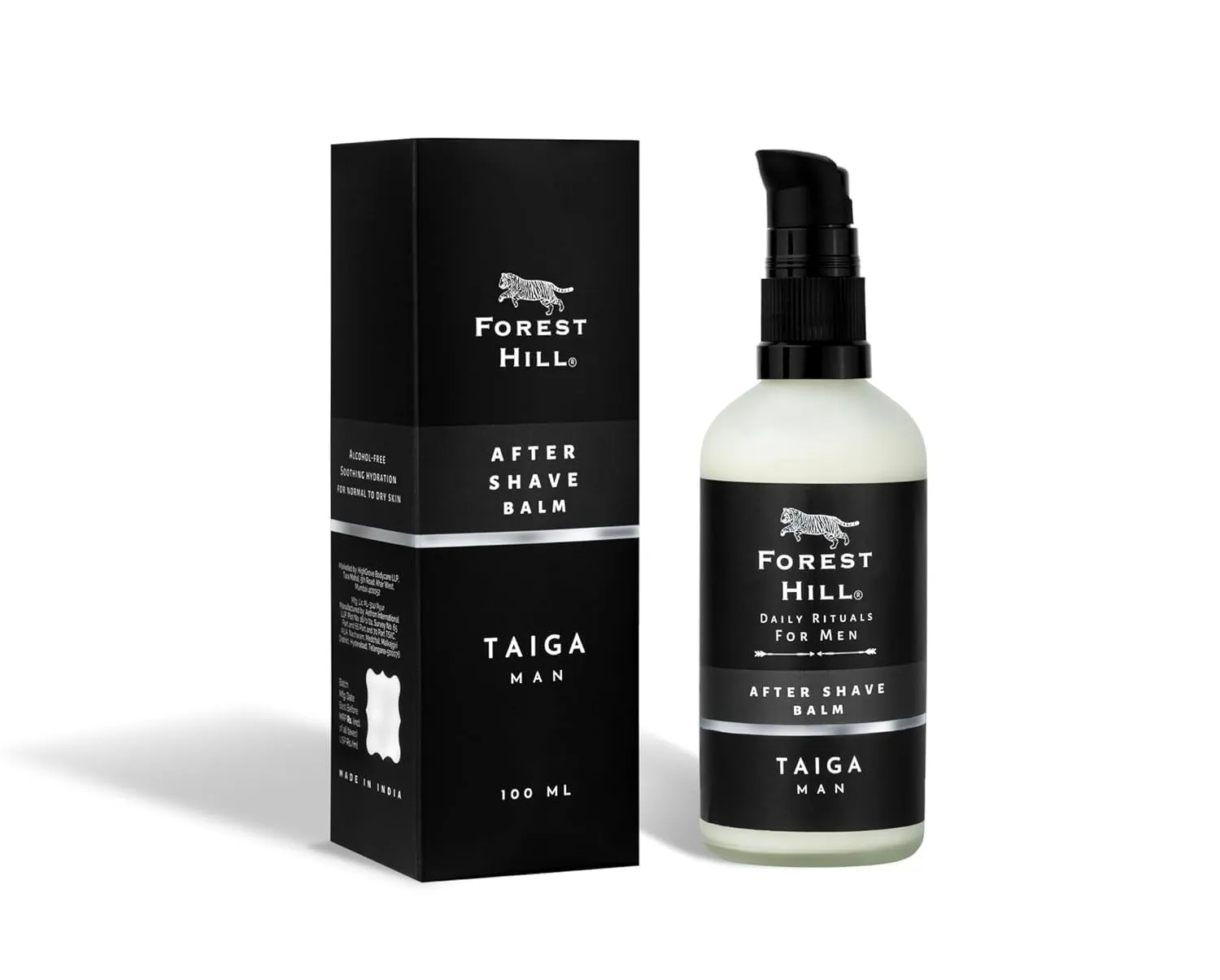 Forest Hill Set of 4 Men Gift Set Grooming Shaving Kit, Pre Shave Oil 50ml, Aqua Shaving Cream 75g, Taiga After Shave Balm 100ml & White Color Lincoln Synthetic Faux Badger Super Soft Hair Shaving Brush