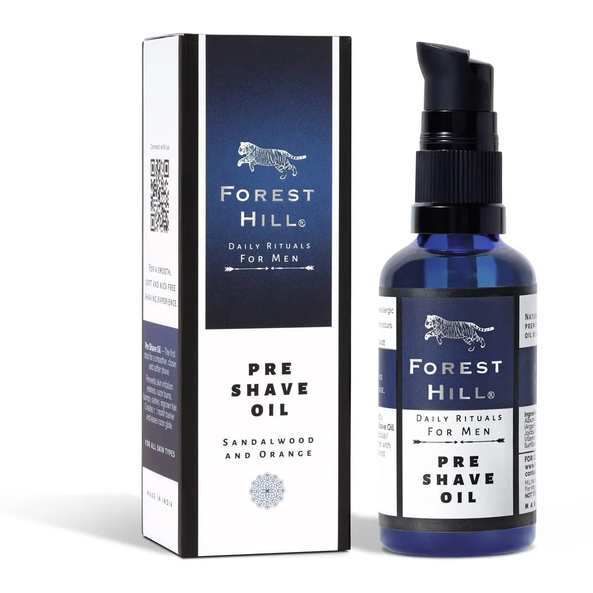 Forest Hill Set of 4 Men Gift Set Grooming Shaving Kit, Pre Shave Oil 50ml, Aqua Shaving Cream 75g, Taiga After Shave Balm 100ml & White Color Lincoln Synthetic Faux Badger Super Soft Hair Shaving Brush