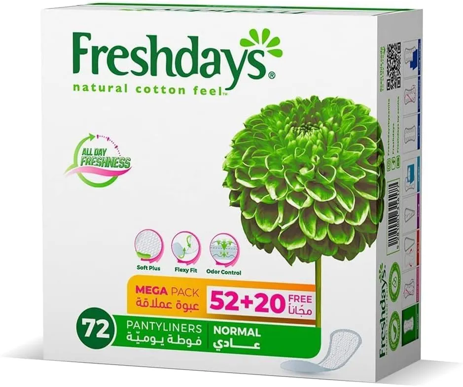 Freshdays Natural Cotton Feel Normal Pantyliners, 72pcs