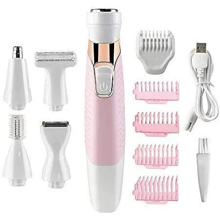 Geecol Electric Lady Shaver, 5-in-1 Painless Women Razors Bikini Trimmer Body Hair Remover for Legs Lips Underarms, Wet and Dry Painless, USB Rechargeable