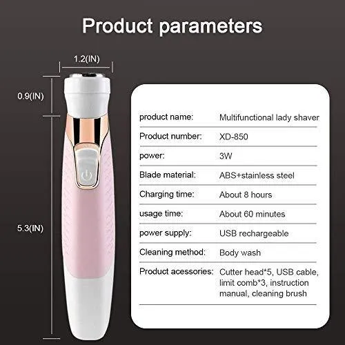 Geecol Electric Lady Shaver, 5-in-1 Painless Women Razors Bikini Trimmer Body Hair Remover for Legs Lips Underarms, Wet and Dry Painless, USB Rechargeable