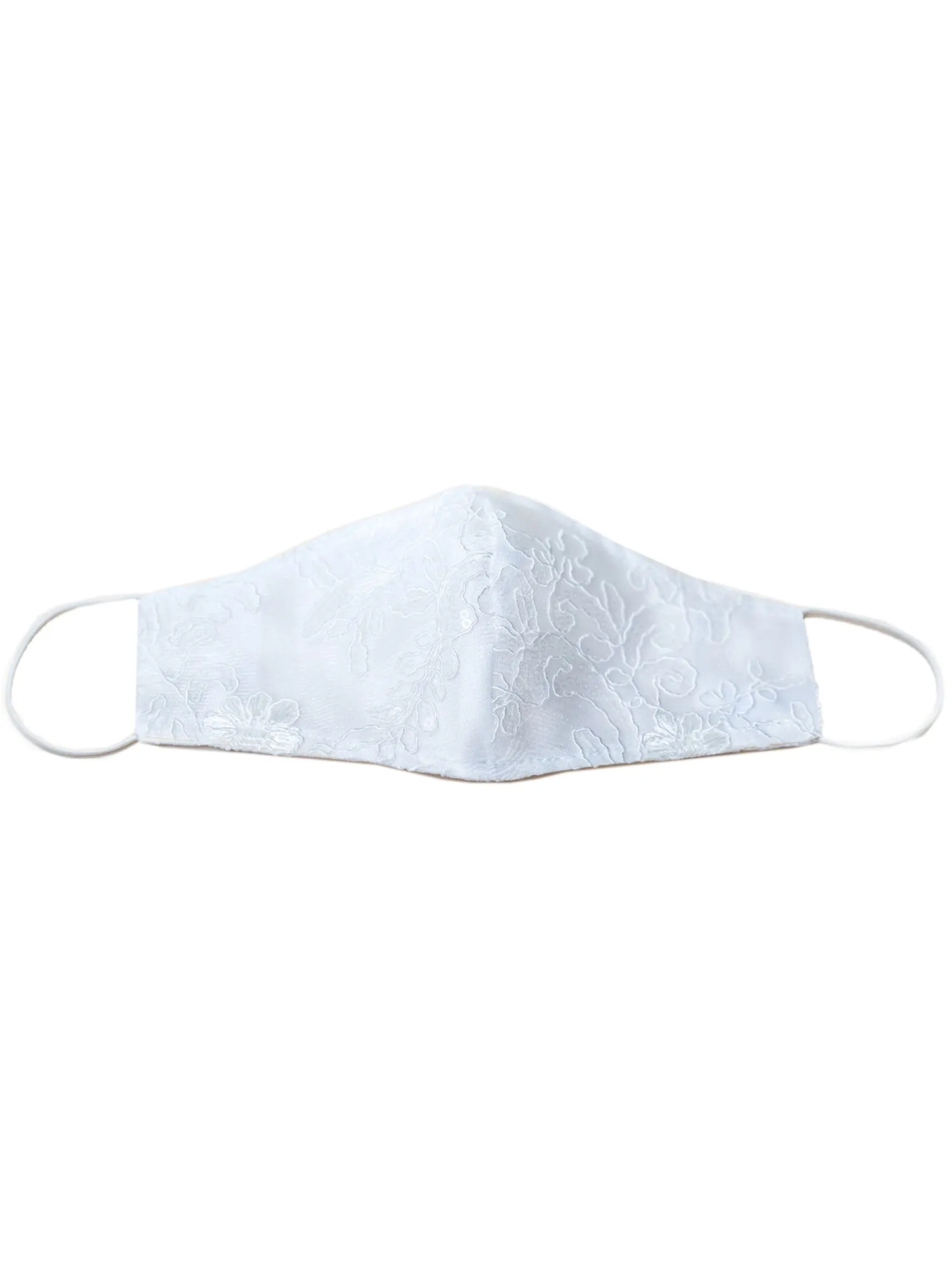 Girls White Sequin Embroidered Lace Face Mask 2-16