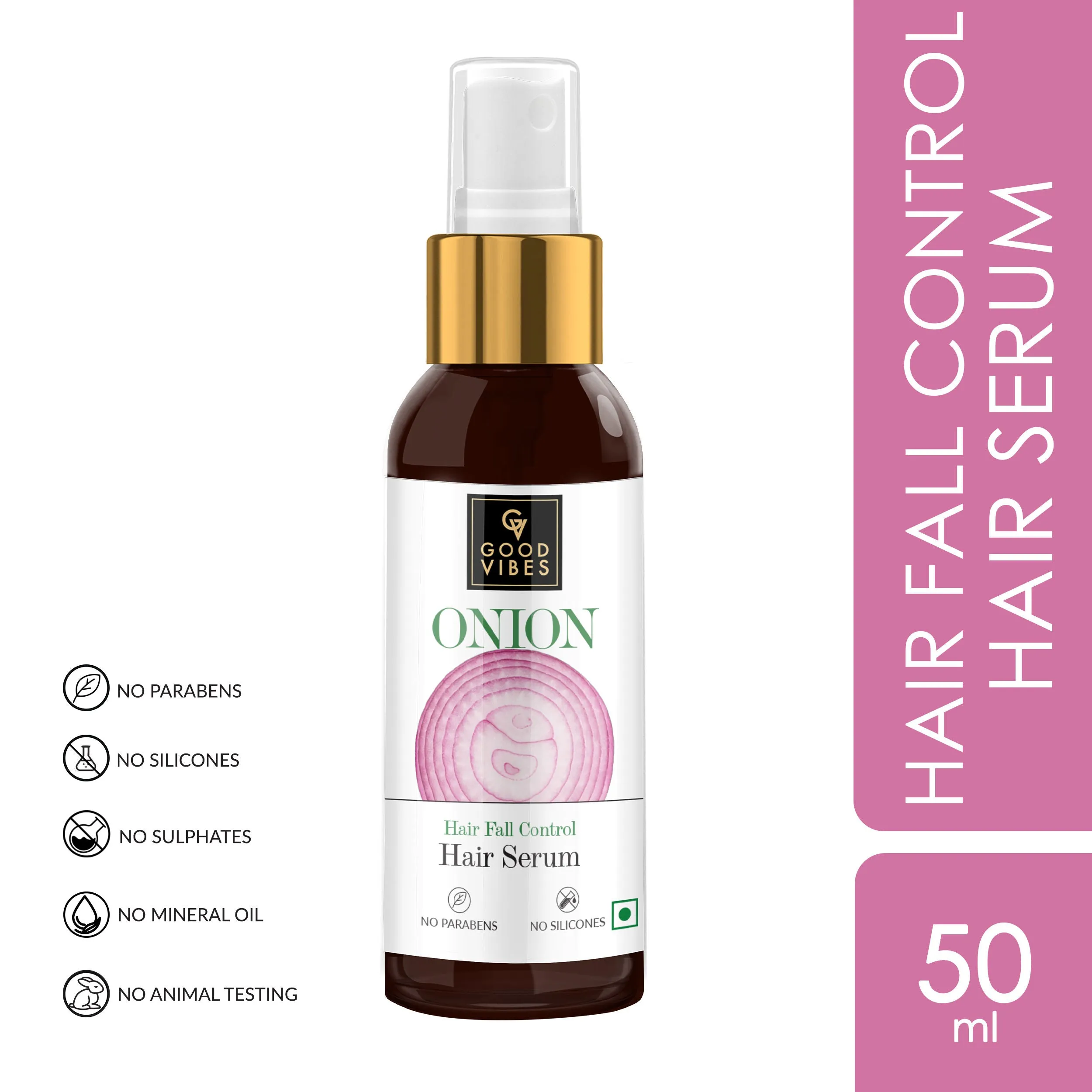 Good Vibes Onion Hair Fall Control Hair Serum | Hair Growth, Strenghtening | No Parabens, No Sulphates, No Animal Testing (50ml)