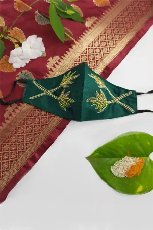 Green Festive Hand Embroidered Mask