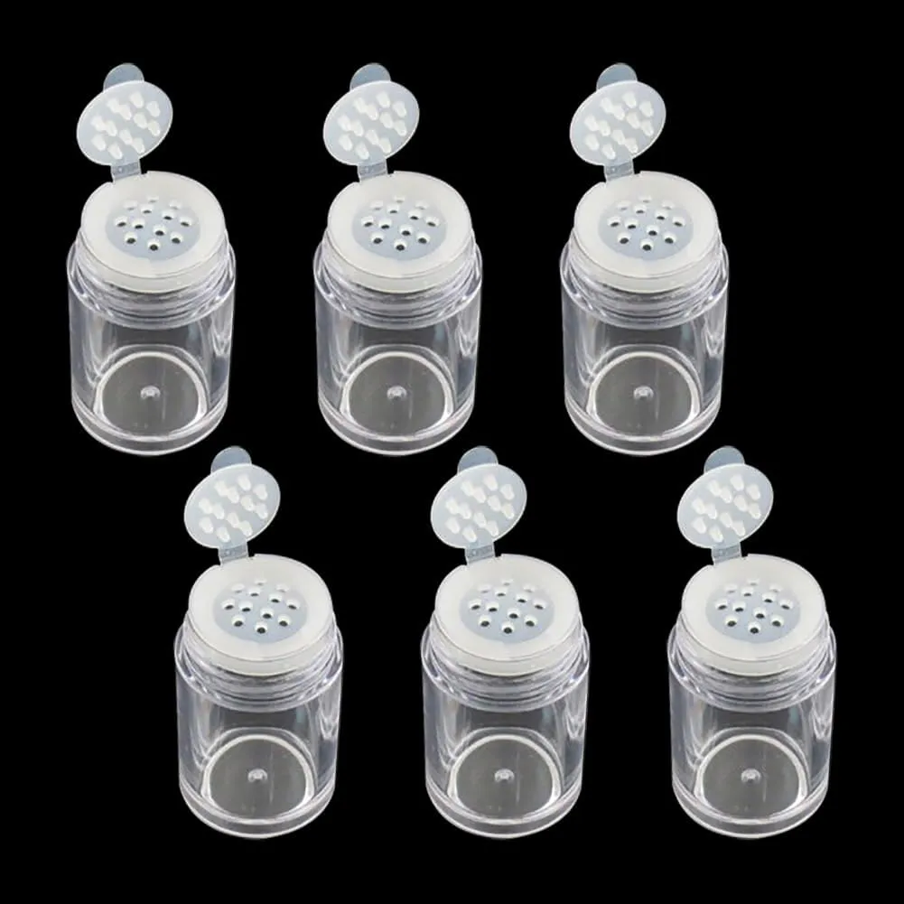 GSHLLO 6 Pcs 10ml Plastic Cosmetic Powder Bottle Clear Loose Powder Dispenser Bottle Glitter Powder Bottles Mini Empty Makeup Bottles Eyeshadow Powder Container with Sifters and Lids 12 Holes