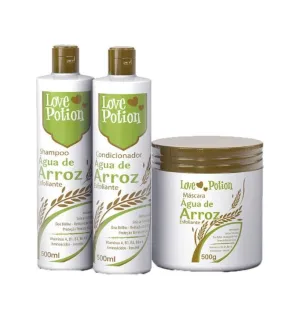 Água de Arroz Rice Water Exfoliating Shine Hair Treatment Kit 3x500 - Love Potion