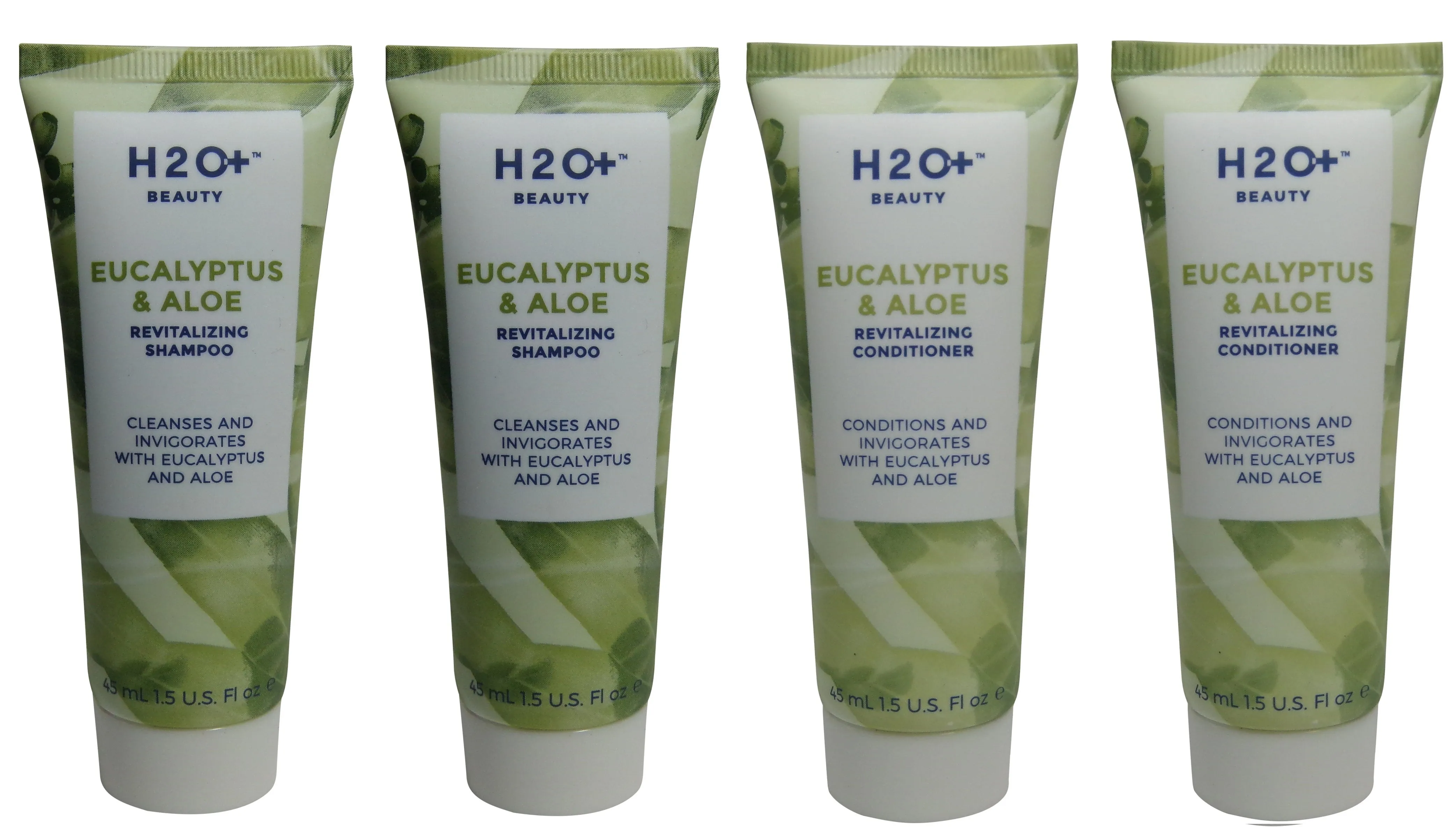 H2O Plus Eucalyptus & Aloe Shampoo & Conditioner lot of 4 (2 of each) 1.5oz bottles.