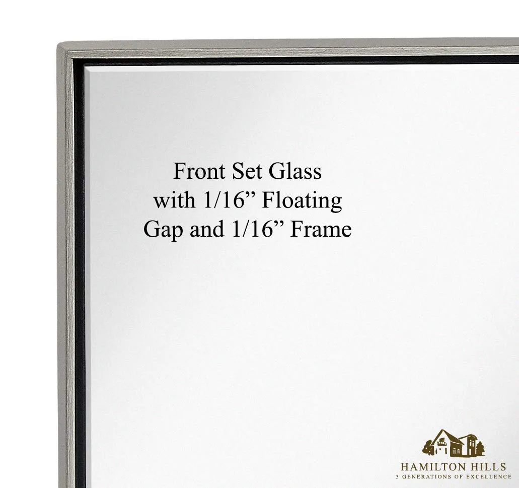 Hamilton Hills Contemporary Brushed Metal Wall Mirror | Glass Panel Brushed Silver Framed