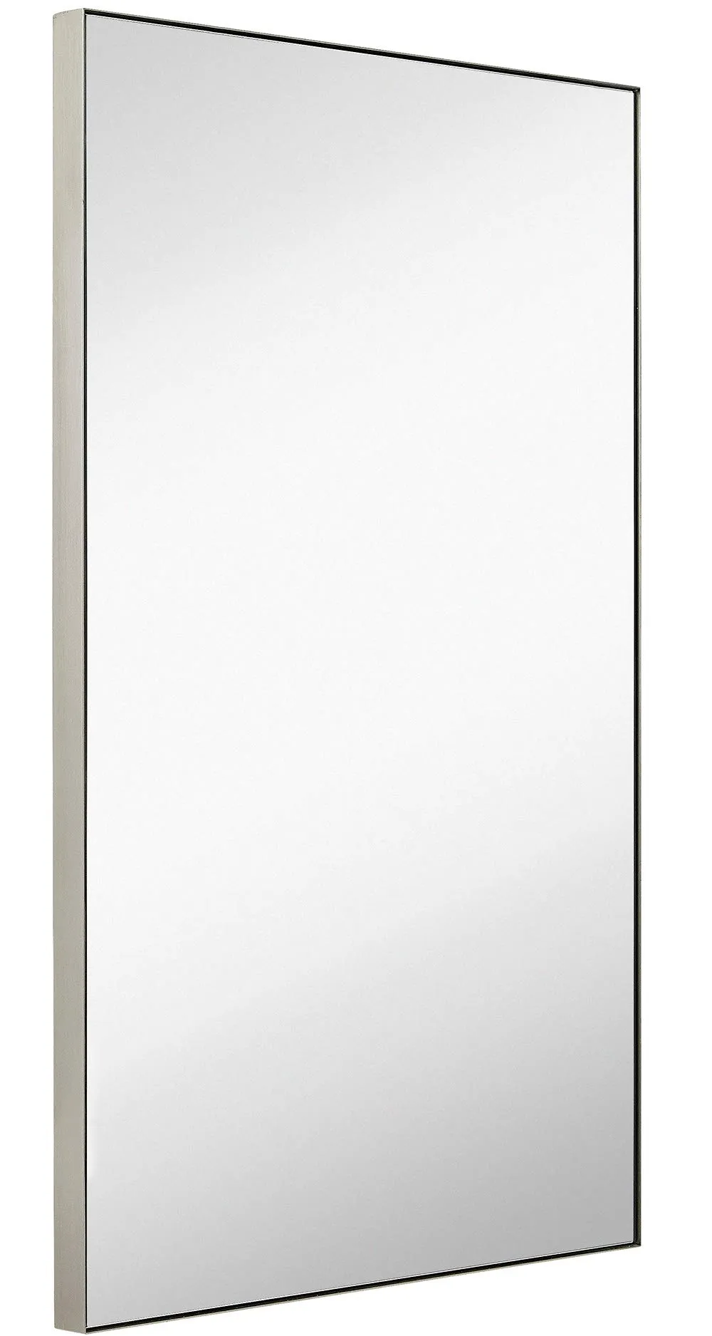 Hamilton Hills Contemporary Brushed Metal Wall Mirror | Glass Panel Brushed Silver Framed