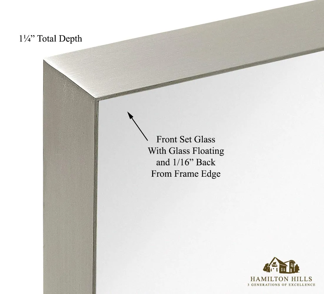 Hamilton Hills Contemporary Brushed Metal Wall Mirror | Glass Panel Brushed Silver Framed