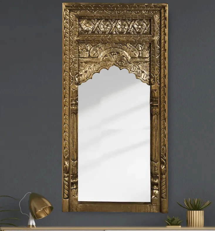 Handmade Wooden Antique Brass Metal Mirror Frame