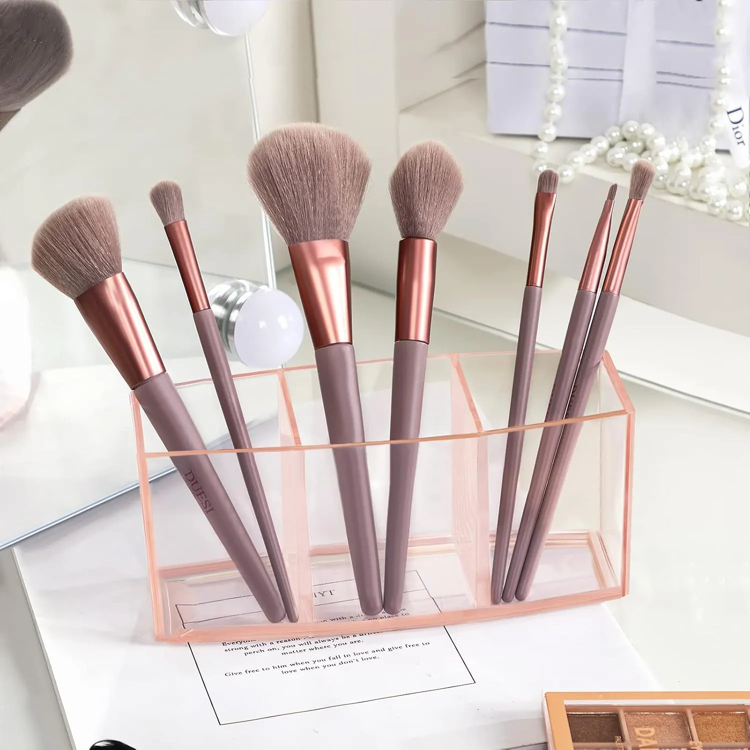 HBlife Clear Makeup Brush Holder Organizer, Acrylic Cosmetic Brushes Storage with 3 Slots, Eyeliners Display Case for Vanity