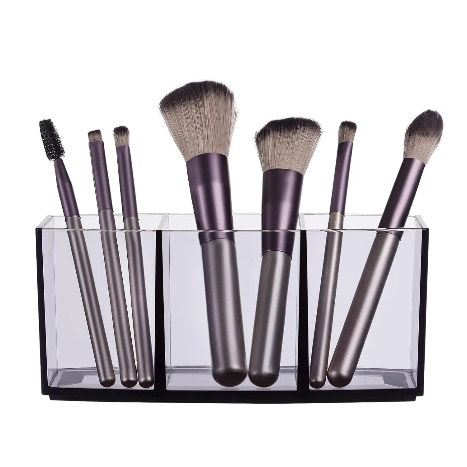 HBlife Clear Makeup Brush Holder Organizer, Acrylic Cosmetic Brushes Storage with 3 Slots, Eyeliners Display Case for Vanity