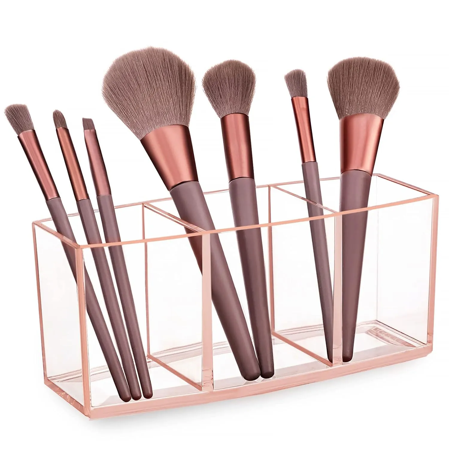 HBlife Clear Makeup Brush Holder Organizer, Acrylic Cosmetic Brushes Storage with 3 Slots, Eyeliners Display Case for Vanity
