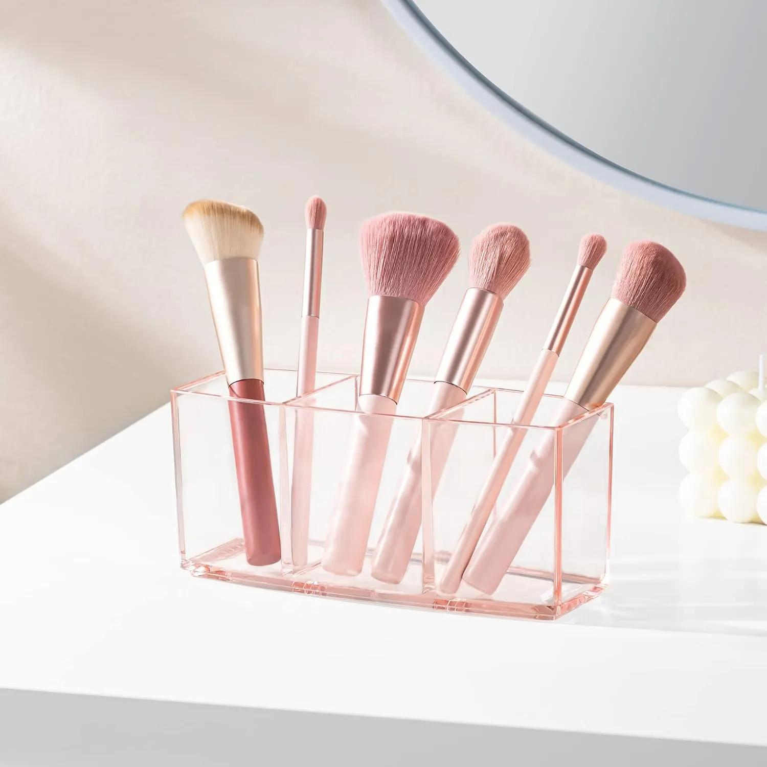 HBlife Clear Makeup Brush Holder Organizer, Acrylic Cosmetic Brushes Storage with 3 Slots, Eyeliners Display Case for Vanity