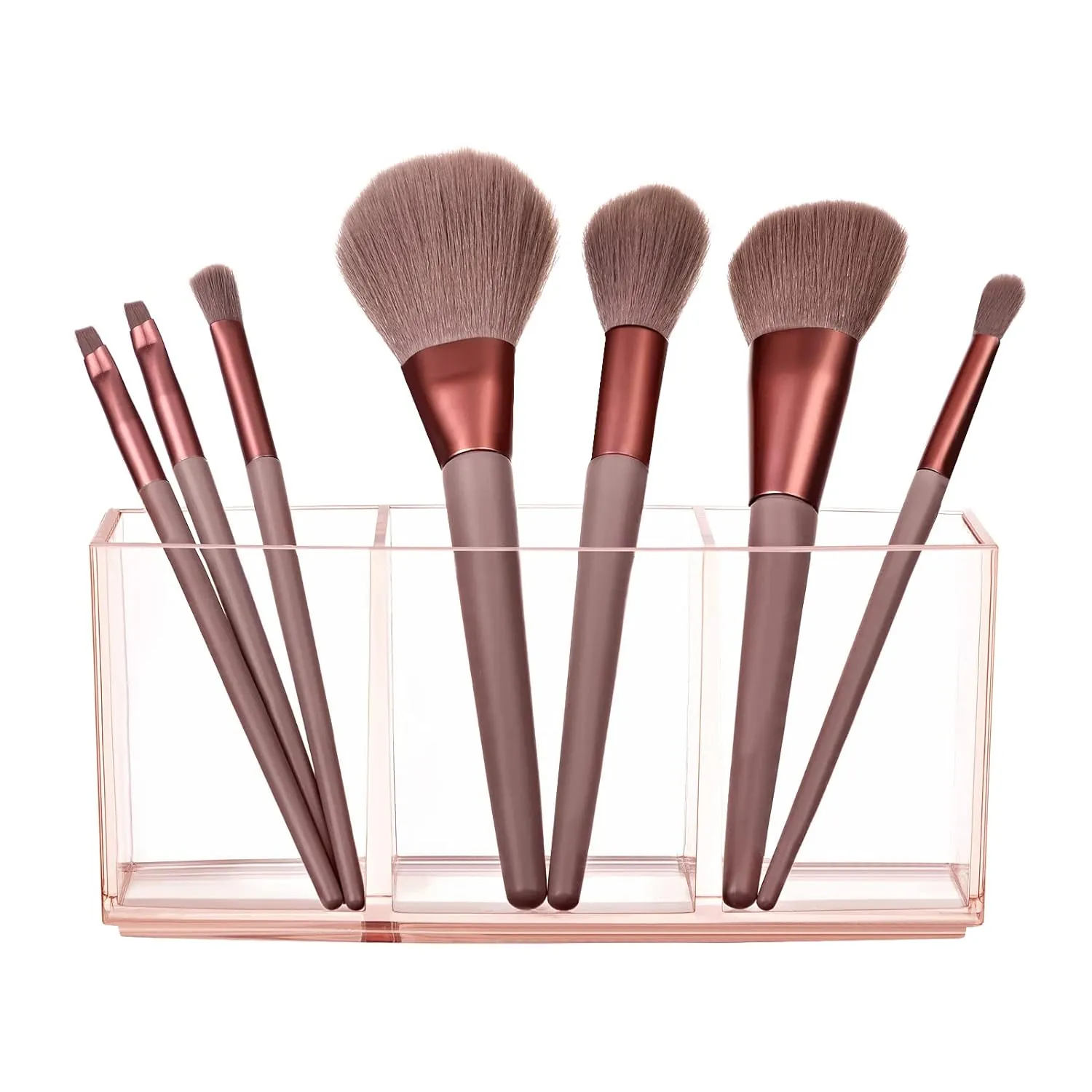 HBlife Clear Makeup Brush Holder Organizer, Acrylic Cosmetic Brushes Storage with 3 Slots, Eyeliners Display Case for Vanity