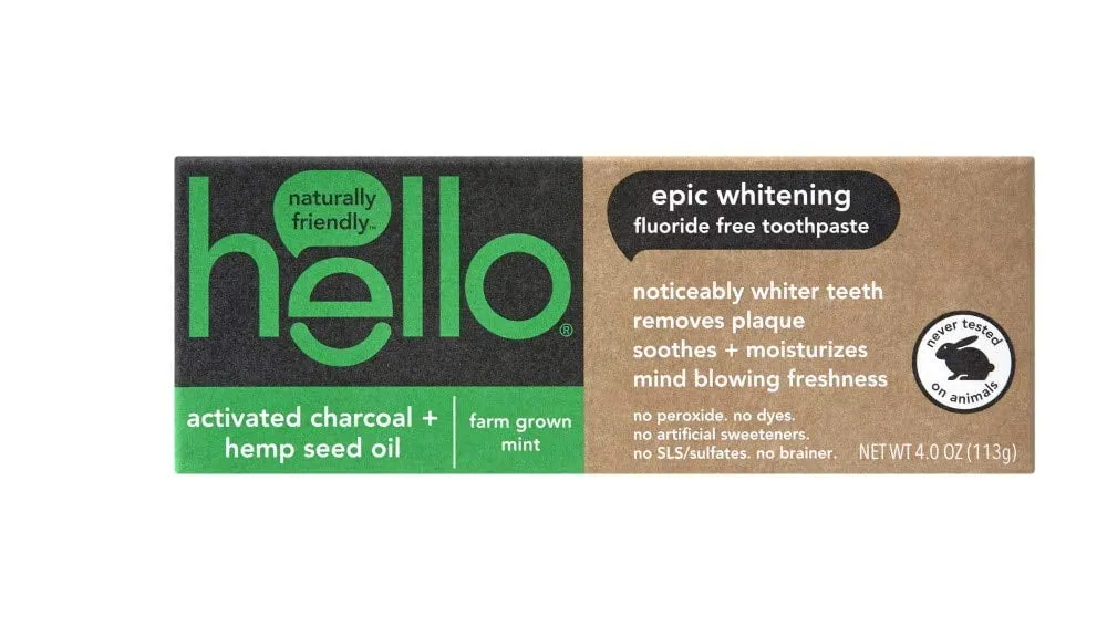 Hello Activated Charcoal Hemp Seed Oil Epic Whitening Toothpaste, 4 Ounce, Fluoride Free, SLS Free