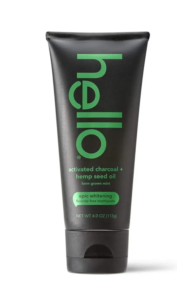 Hello Activated Charcoal Hemp Seed Oil Epic Whitening Toothpaste, 4 Ounce, Fluoride Free, SLS Free