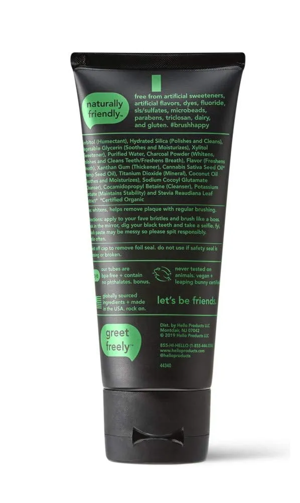 Hello Activated Charcoal Hemp Seed Oil Epic Whitening Toothpaste, 4 Ounce, Fluoride Free, SLS Free