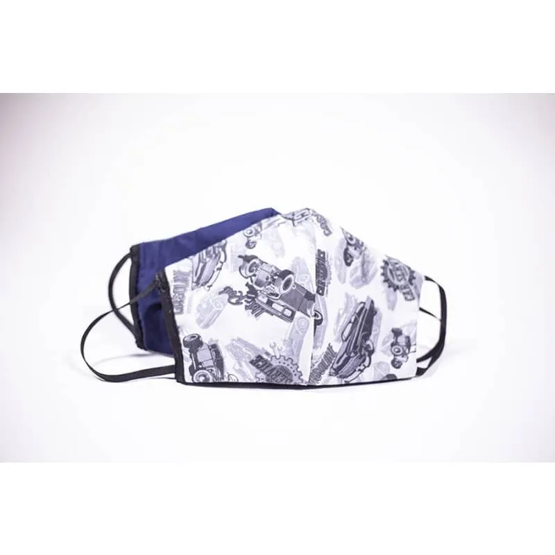 Hides in Hand 'guy's garage' on one side /solid navy blue Non-Medical Mask