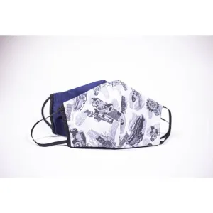 Hides in Hand 'guy's garage' on one side /solid navy blue Non-Medical Mask