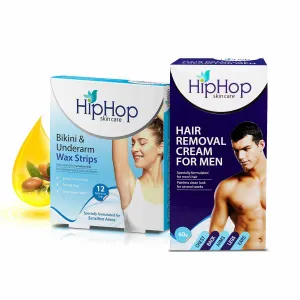 HipHop Bikini & Underarm Wax Strips (Argan Oil, 12 Strips)   Hair Removal Cream for Men (60gm)