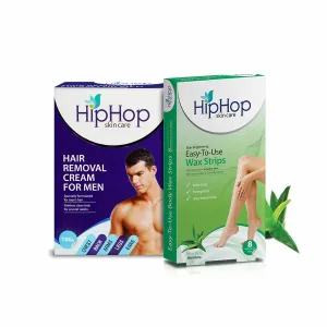 HipHop Body Wax Strips (Aloe Vera, 8 Strips)   Hair Removal Cream for Men (Aleo Vera, 100gm)