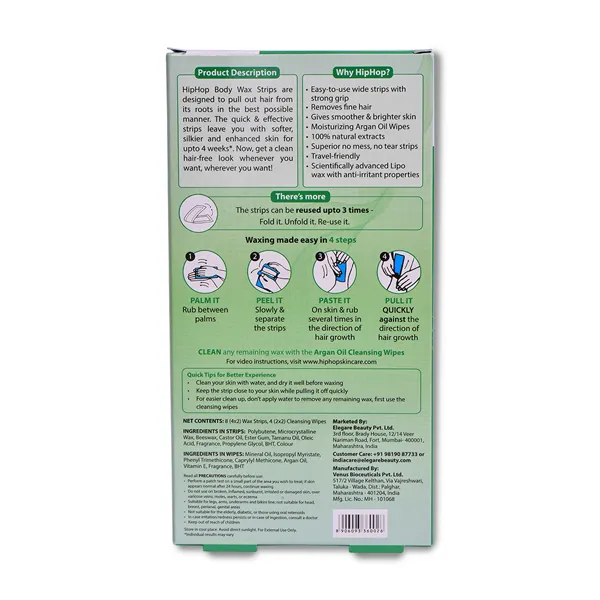 HipHop Body Wax Strips (Aloe Vera, 8 Strips)   Hair Removal Cream for Men (Aleo Vera, 100gm)