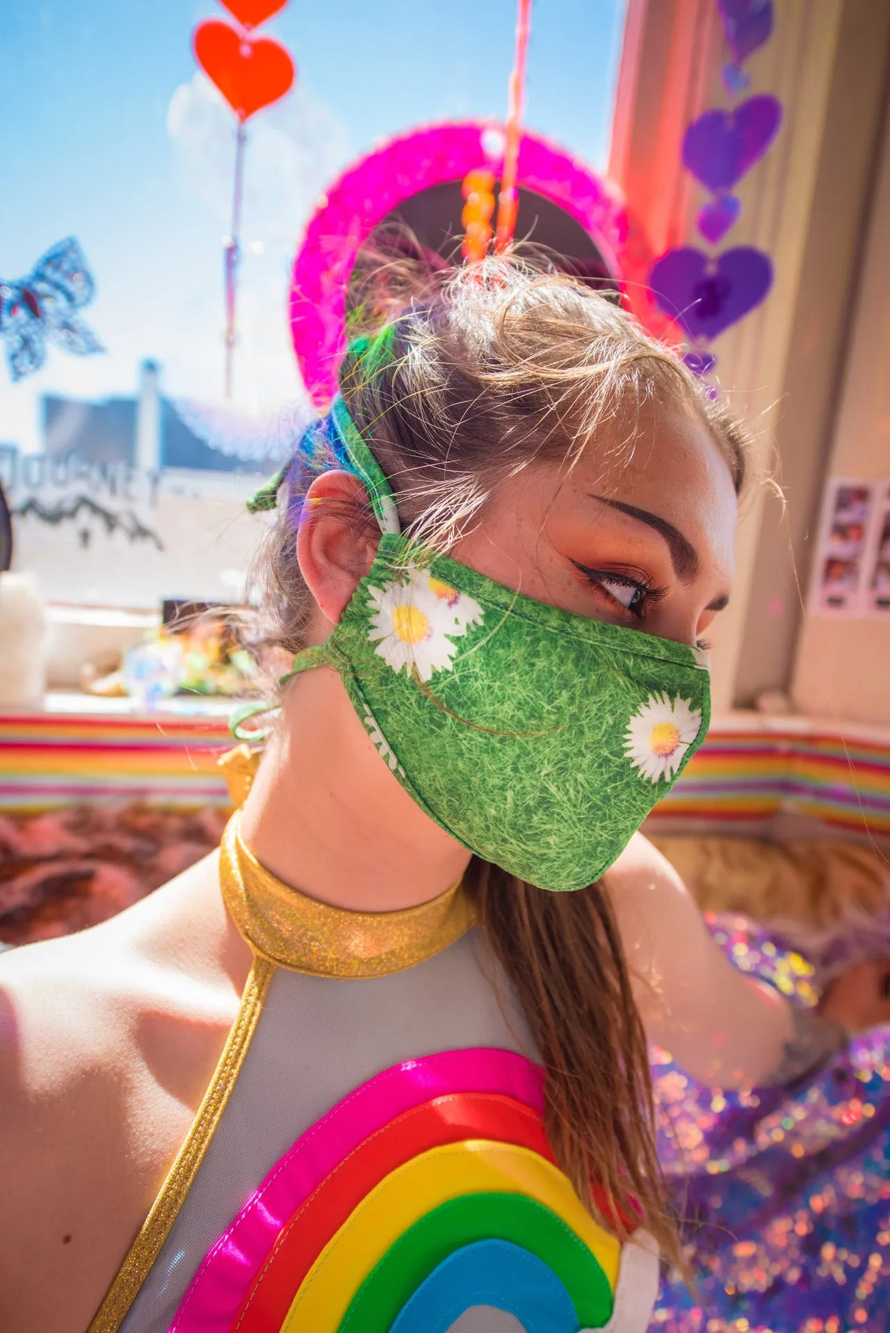 J. Valentine Daisies Tailored Face Mask- Festival Rave Accessory