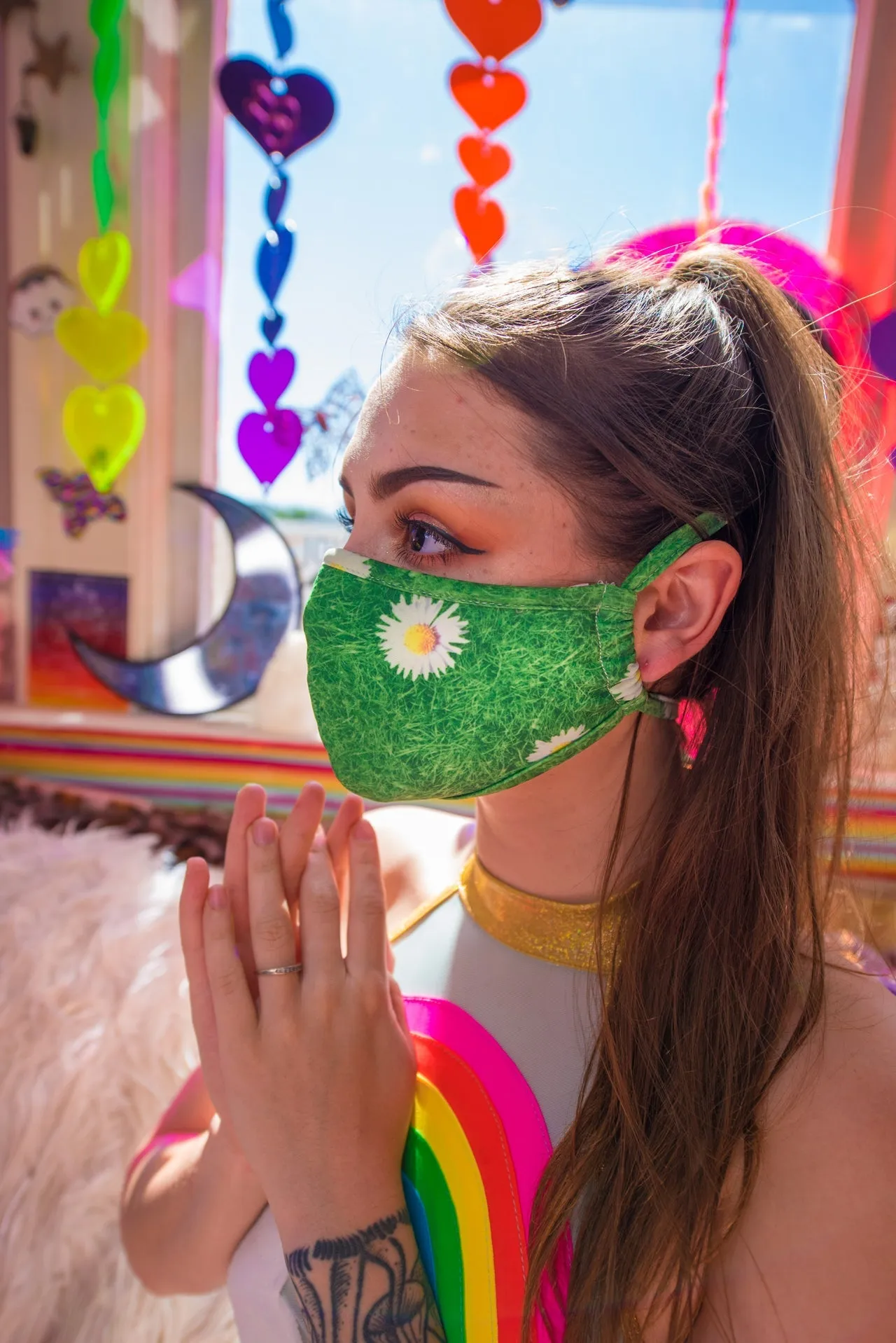 J. Valentine Daisies Tailored Face Mask- Festival Rave Accessory