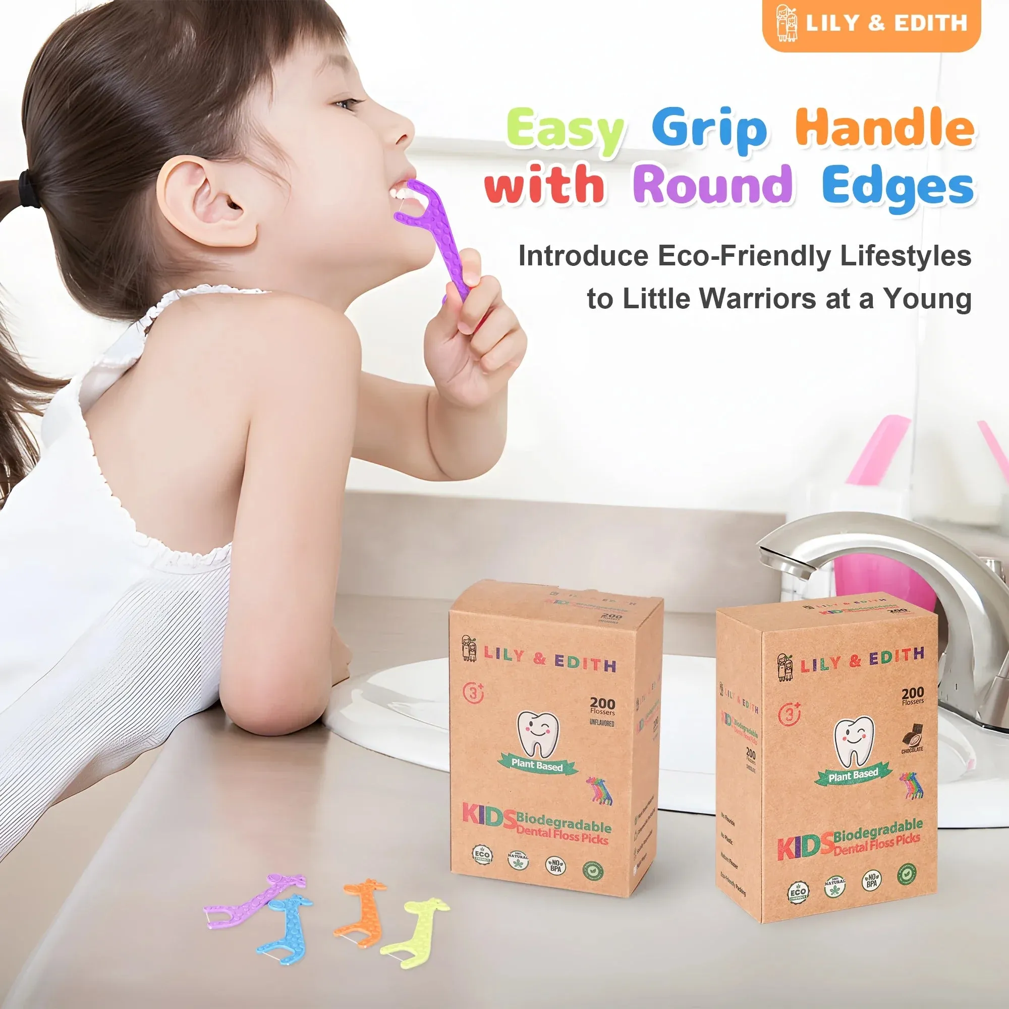 Kids Biodegradable Dental Floss Picks 200 Counts | Chocolate