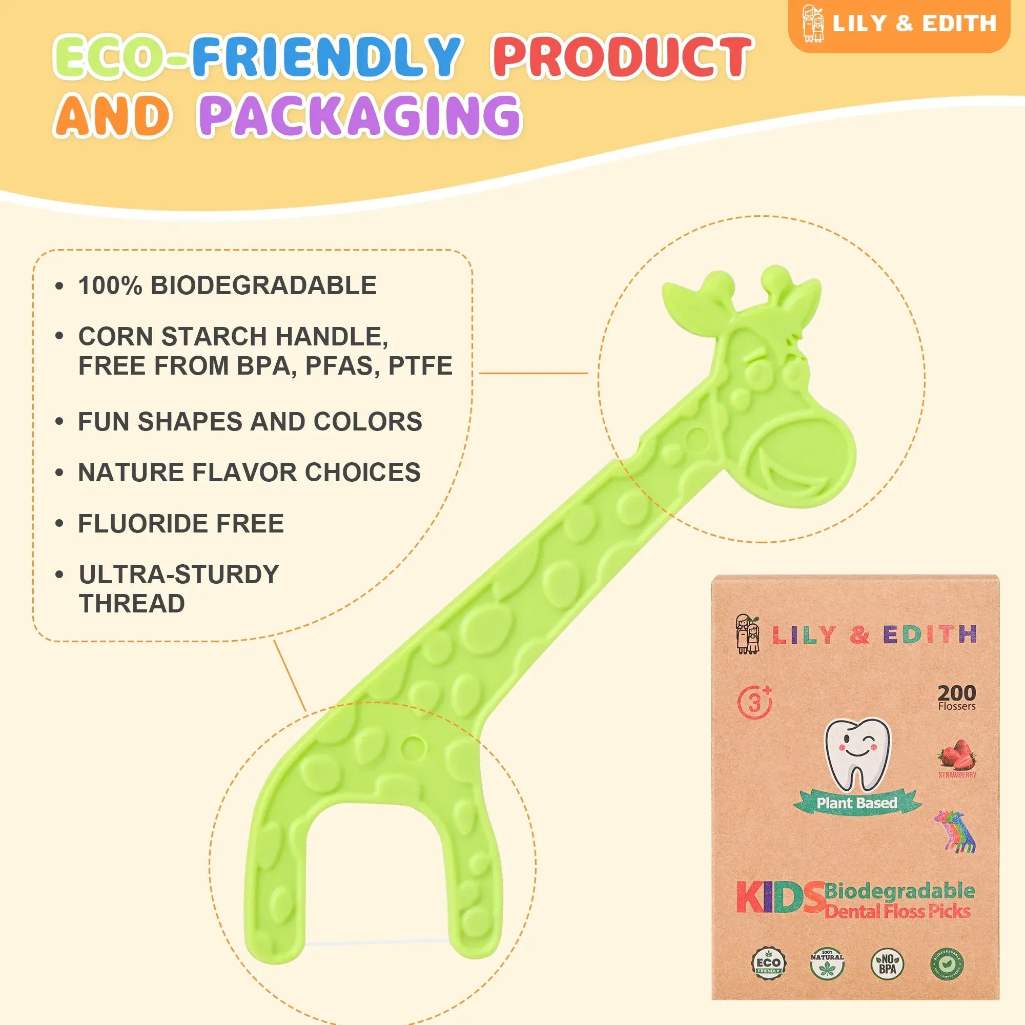 Kids Biodegradable Dental Floss Picks 200 Counts | Chocolate