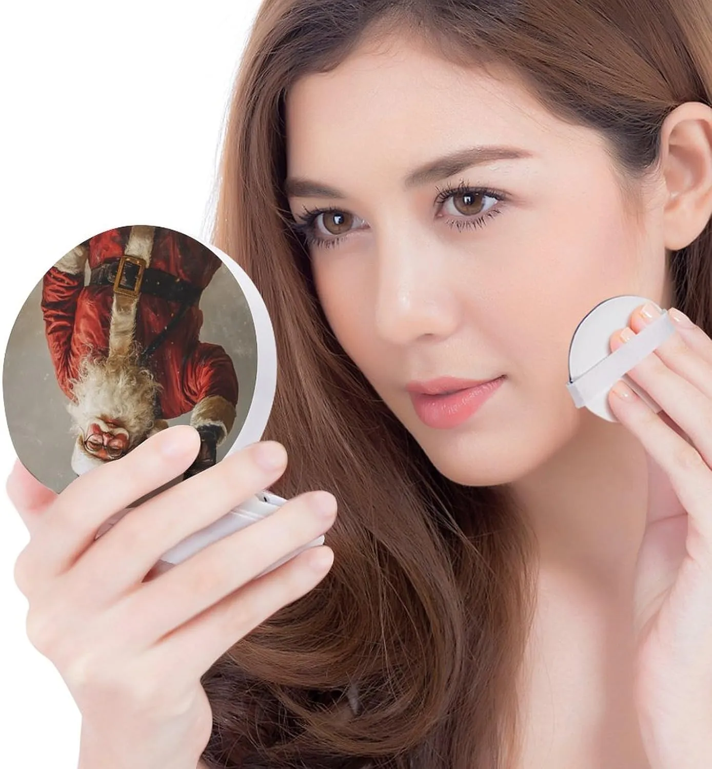 Kind Santa Wearing Glasses Air Cushion Puff Box Portable Cosmetic Makeup Case Container,raise Hand Say Hi Loose Powder Foundation Container Suitable for BB Cream