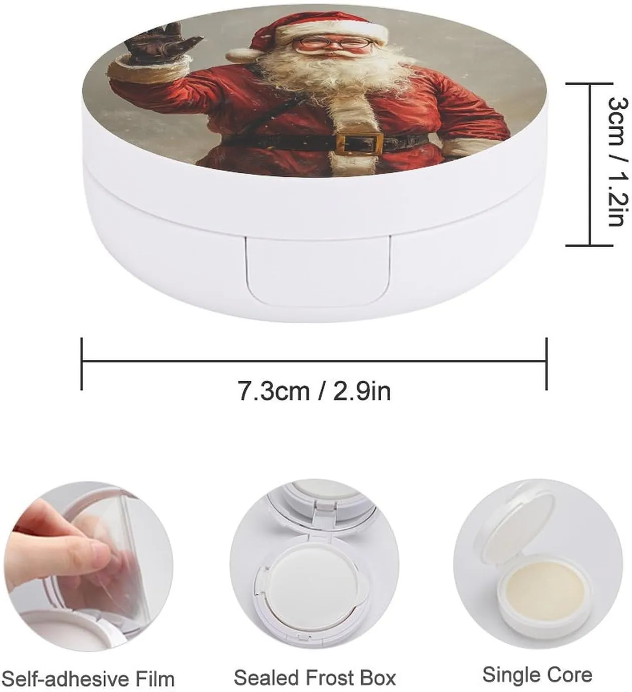 Kind Santa Wearing Glasses Air Cushion Puff Box Portable Cosmetic Makeup Case Container,raise Hand Say Hi Loose Powder Foundation Container Suitable for BB Cream