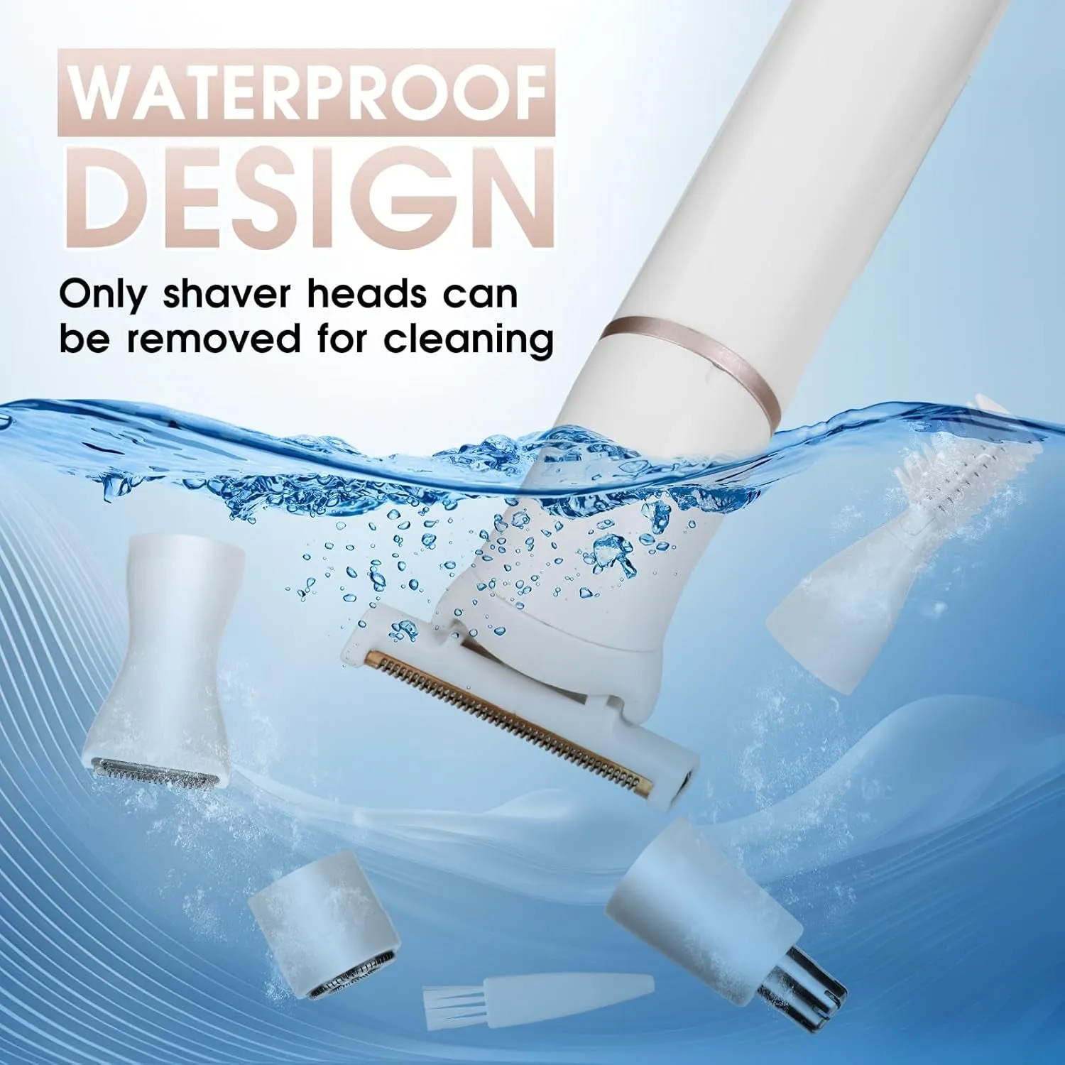 Ladies Body Hair Groomer,Women'S Electric 5 in 1 Dry & Wet Cordless Waterproof Facial Removal Painless Gentle Grooming Bikini Trimmers for Female White