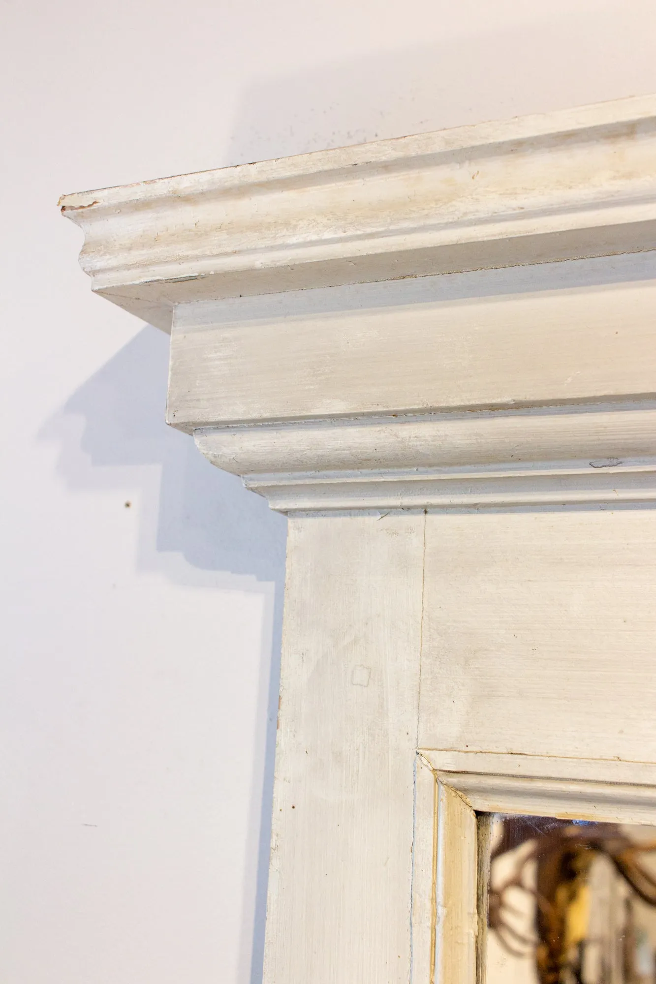 Large Antique French Painted Floor Mirror in Antiqued White