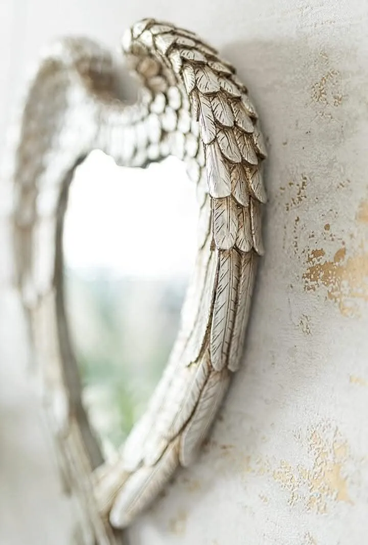 Large Vintage Antique Style Angel Wings Wall Mirror