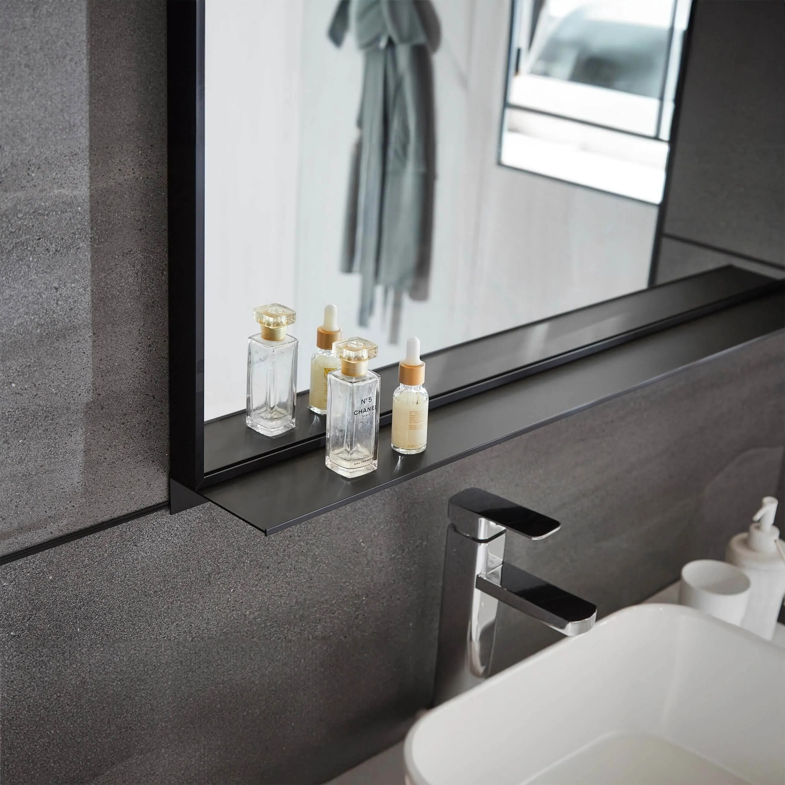 Lexi 24"W x 32"H Rectangular Framed Mirror with Integrated Shelf in Matte Black